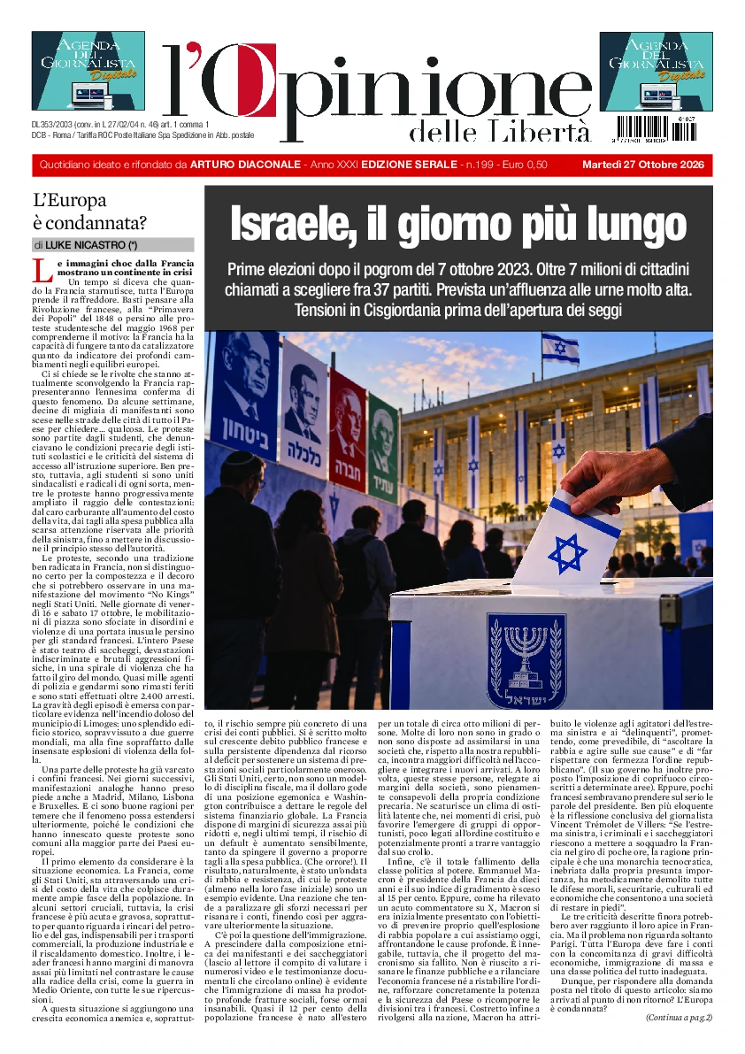 Prima-pagina-opinione della liberta-edizione-di-oggi-2026-10-28